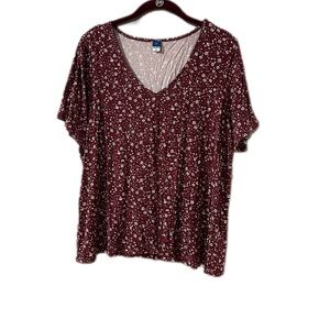 Old Navy Luxe Burgundy Floral V-Neck Short Sleeve Tee